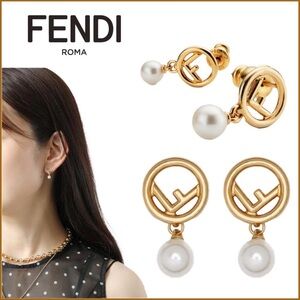 Fendi Gold-Tone Pearl Logo Earrings 💛✨
